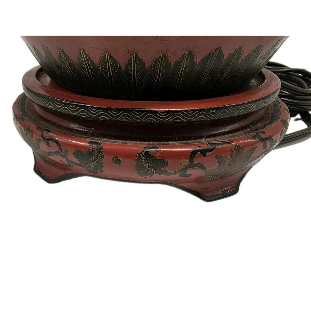 Beautiful‎ Chinese Red Lacquer Jar Table Lamp w Shade and Finial 21